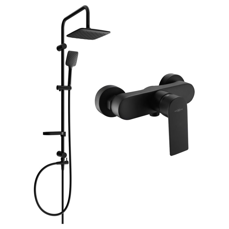 Mexen Sven zestaw prysznicowy natynkowy z deszczownicą i baterią prysznicową Royo, czarny