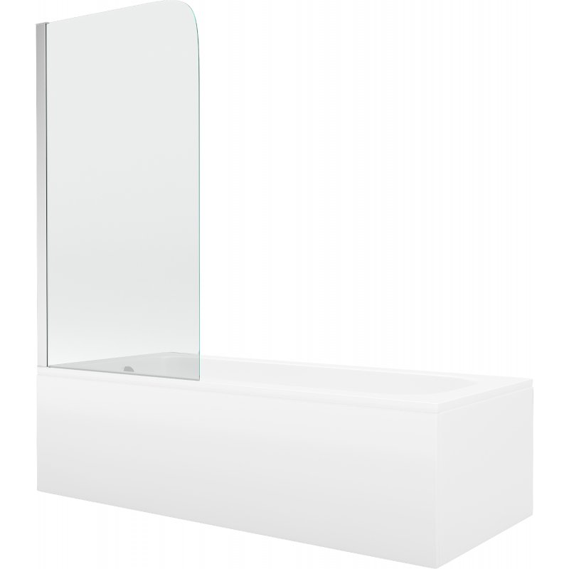 Mexen Vega wanna prostokątna 150 x 70 cm z obudową i parawanem 1-skrzydłowym 80 cm, transparent, chrom 100