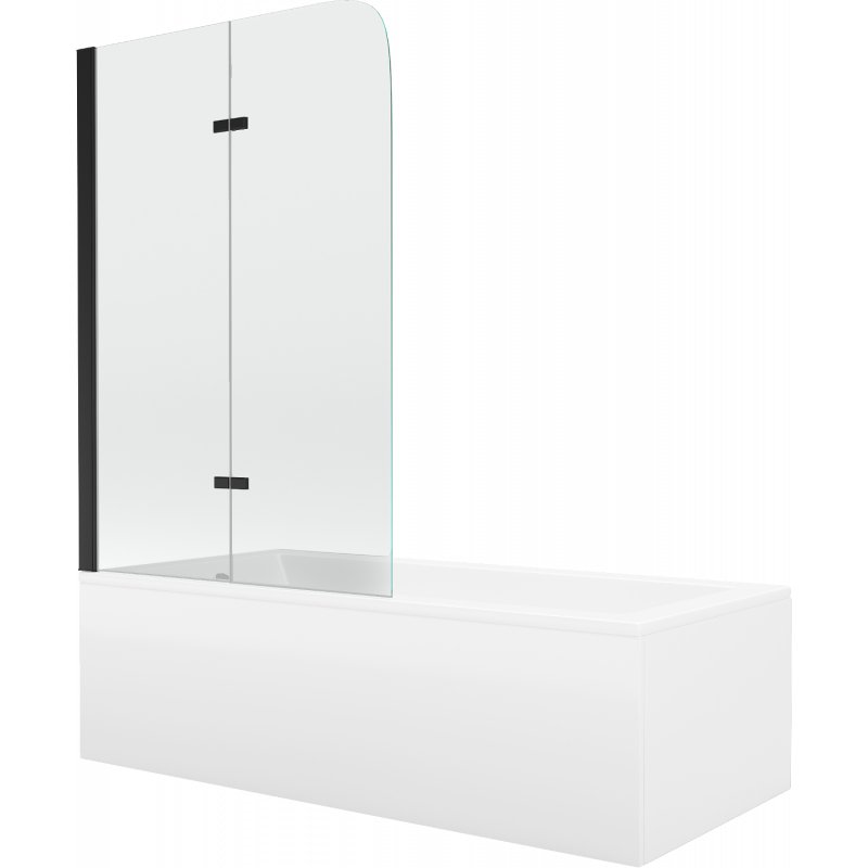 Mexen Cubik wanna prostokątna 160 x 70 cm z obudową i parawanem 2-skrzydłowym 100 cm, transparent, czarny