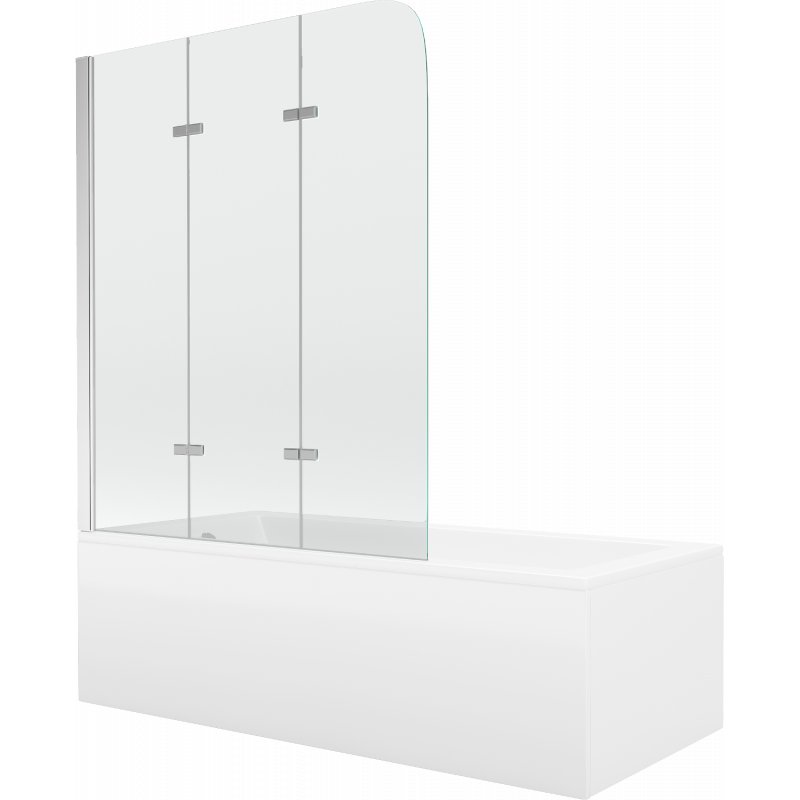 Mexen Cubik wanna prostokątna 170 x 70 cm z obudową i parawanem 3-skrzydłowym 120 cm, transparent, chrom