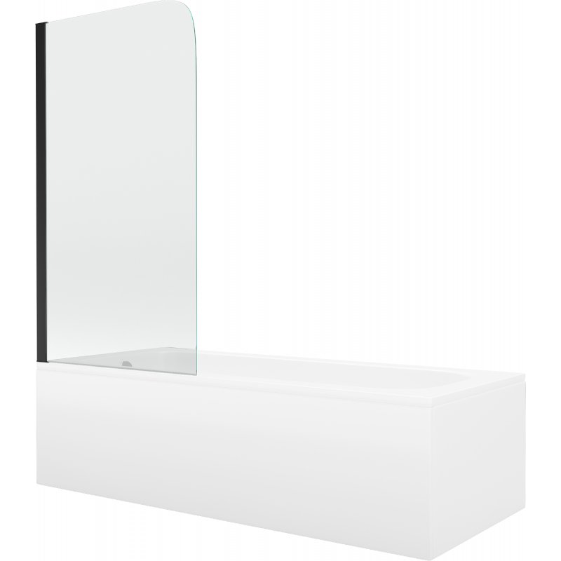 Mexen Vega wanna prostokątna 150 x 70 cm z obudową i parawanem 1-skrzydłowym 70 cm, transparent, czarny
