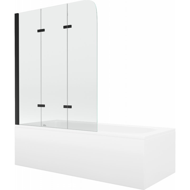 Mexen Vega wanna prostokątna 150 x 70 cm z obudową i parawanem 3-skrzydłowym 120 cm, transparent, czarny