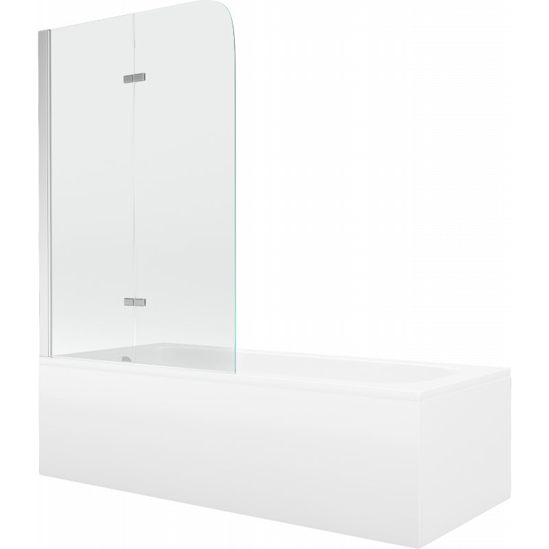Mexen Vega wanna prostokątna 150 x 70 cm z obudową i parawanem 2-skrzydłowym 100 cm, transparent, chrom