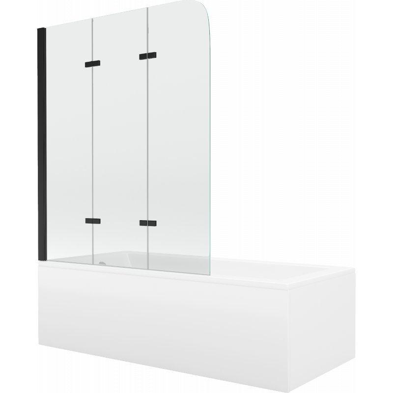 Mexen Cubik wanna prostokątna 160 x 70 cm z obudową i parawanem 3-skrzydłowym 120 cm, transparent, czarny
