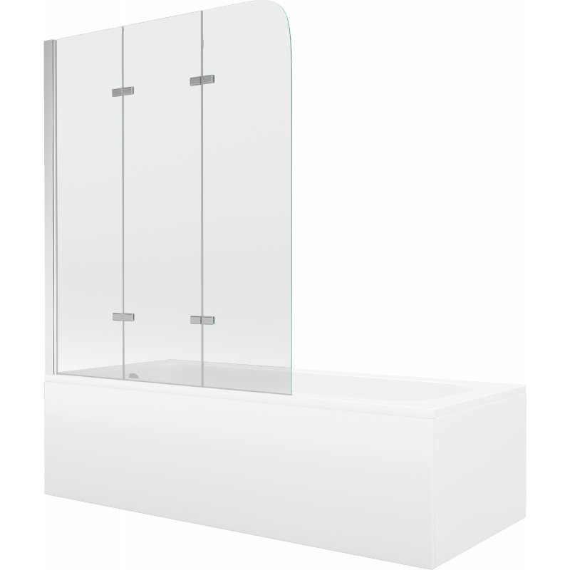 Mexen Vega wanna prostokątna 170 x 70 cm z obudową i parawanem 3-skrzydłowym 120 cm, transparent, chrom