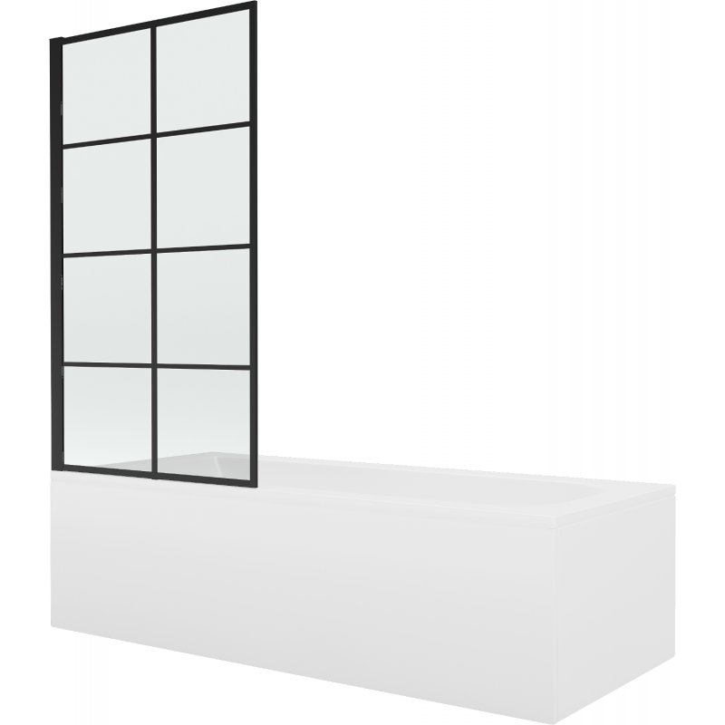 Mexen Vega wanna prostokątna 160 x 70 cm z obudową i parawanem 1-skrzydłowym 80 cm, czarny wzór fix