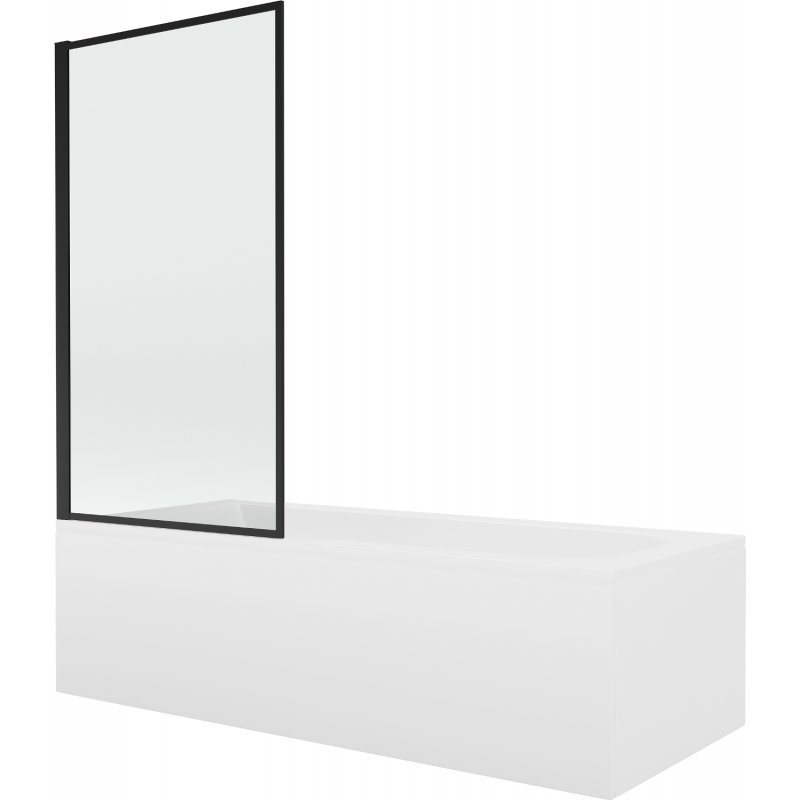Mexen Vega wanna prostokątna 150 x 70 cm z obudową i parawanem 1-skrzydłowym 80 cm, czarny wzór fix