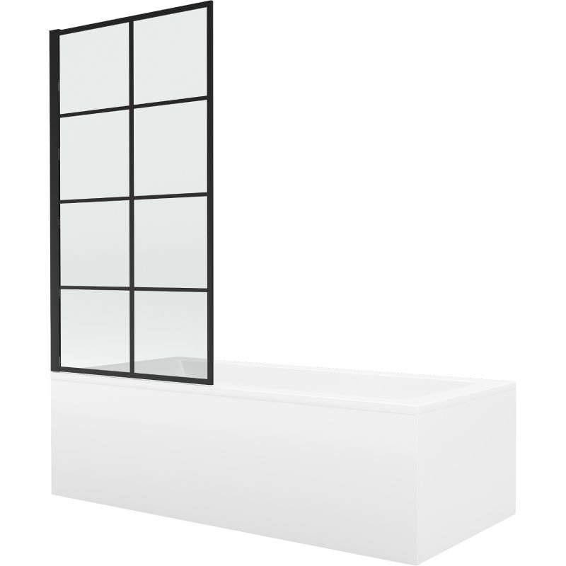 Mexen Cubik wanna prostokątna 150 x 70 cm z obudową i parawanem 1-skrzydłowym 70 cm, czarny wzór fix