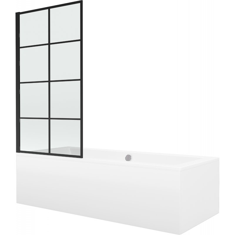 Mexen Cube wanna prostokątna 180 x 80 cm z obudową i parawanem 1-skrzydłowym 80 cm, czarny wzór fix