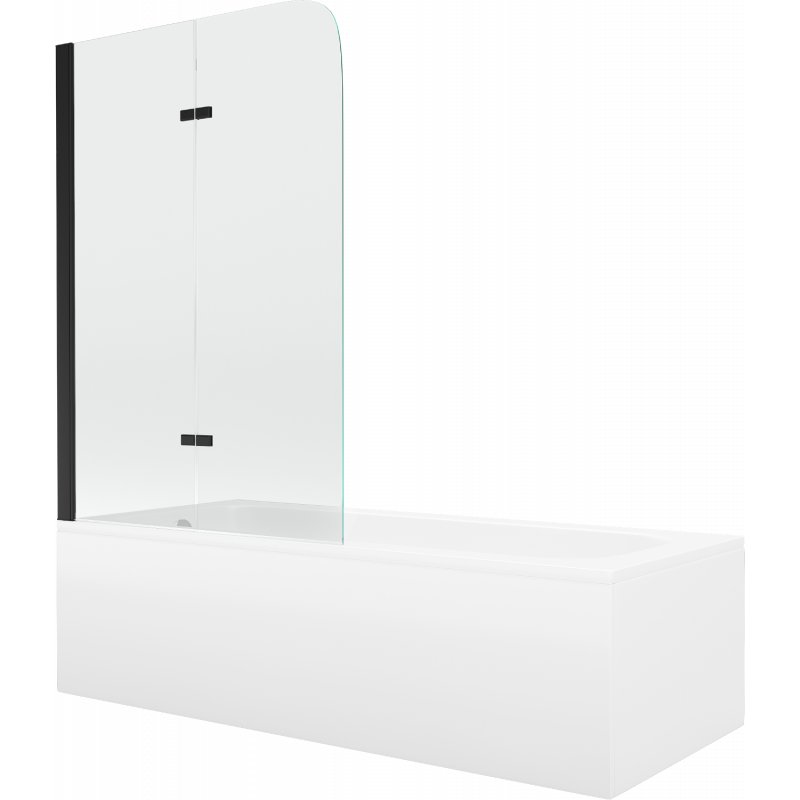 Mexen Vega wanna prostokątna 160 x 70 cm z obudową i parawanem 2-skrzydłowym 80 cm, transparent, czarny