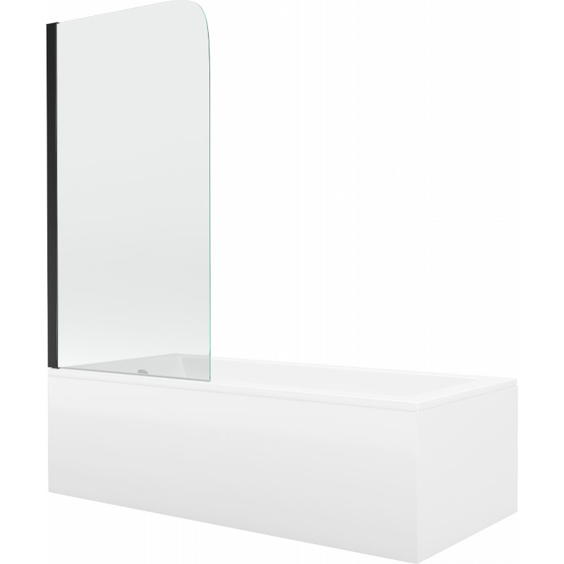 Mexen Cubik wanna prostokątna 150 x 70 cm z obudową i parawanem 1-skrzydłowym 70 cm, transparent, czarny