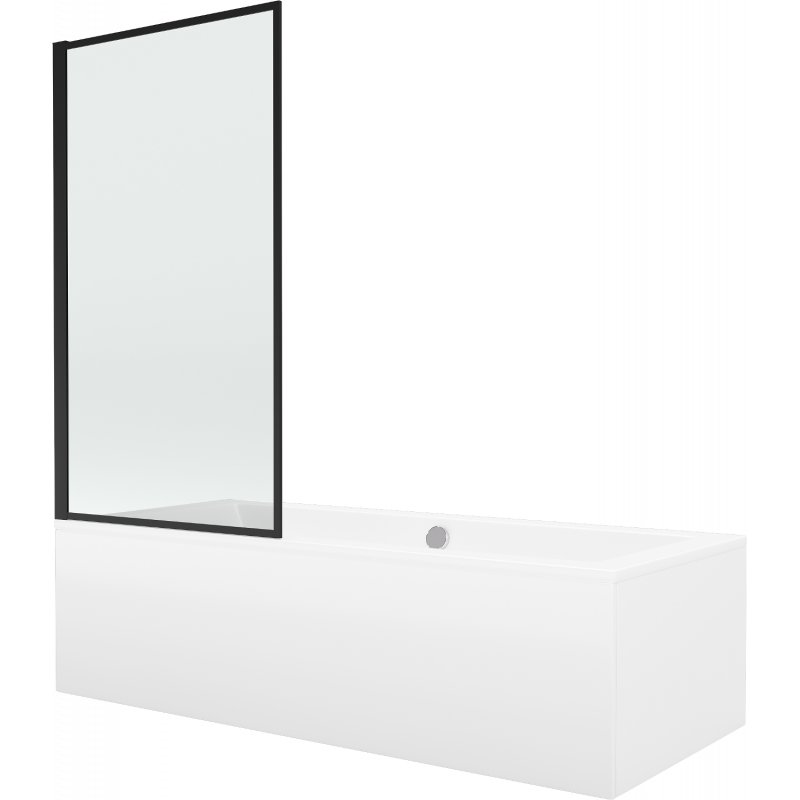 Mexen Cube wanna prostokątna 170 x 80 cm z obudową i parawanem 1-skrzydłowym 80 cm, czarny wzór fix 70