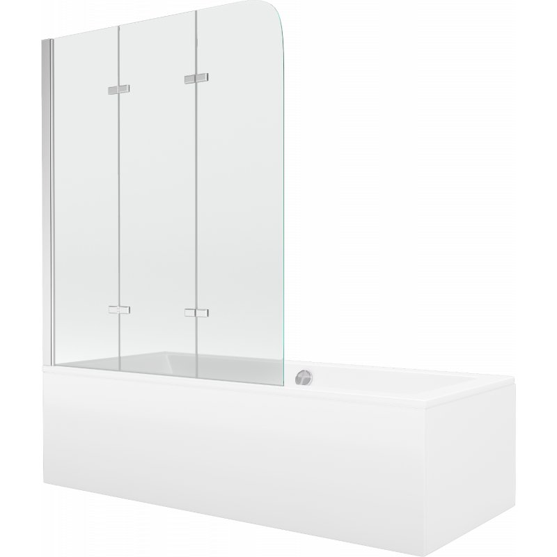 Mexen Cube wanna prostokątna 170 x 80 cm z obudową i parawanem 3-skrzydłowym 120 cm, transparent, chrom