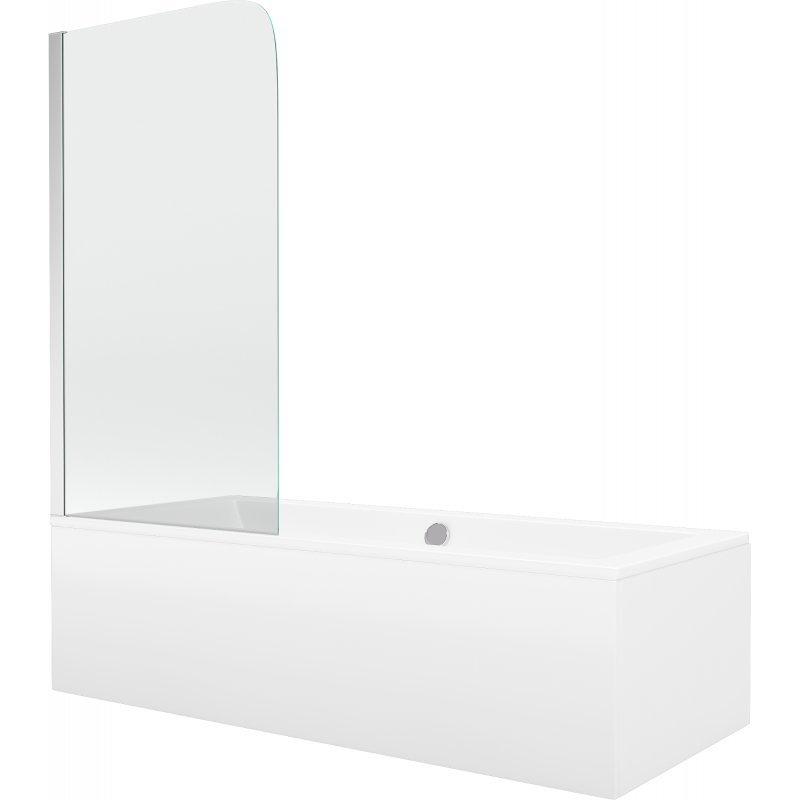Mexen Cube wanna prostokątna 180 x 80 cm z obudową i parawanem 1-skrzydłowym 80 cm, transparent, chrom
