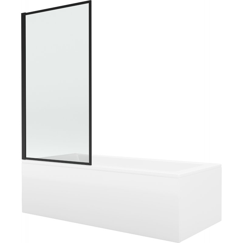 Mexen Cubik wanna prostokątna 170 x 70 cm z obudową i parawanem 1-skrzydłowym 80 cm, czarny wzór fix