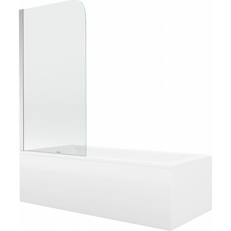 Mexen Cubik wanna prostokątna 150 x 70 cm z obudową i parawanem 1-skrzydłowym 80 cm, transparent, chrom