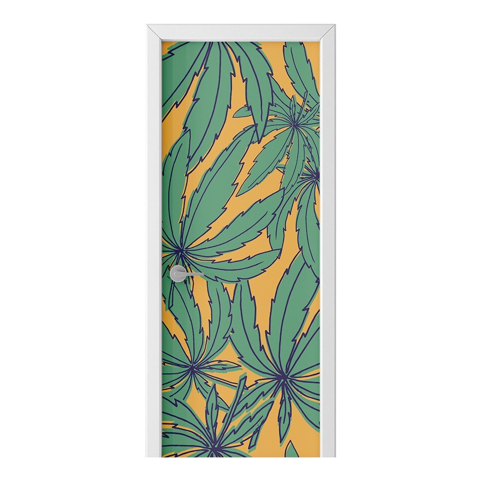 Naklejka na drzwi HOMEPRINT Liście na żółtym tle 75x205 cm