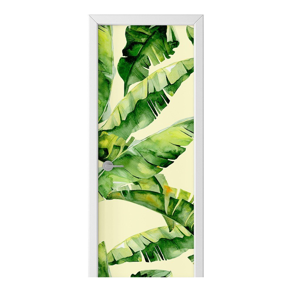Naklejka na drzwi HOMEPRINT Liście na żółtym tle 95x205 cm