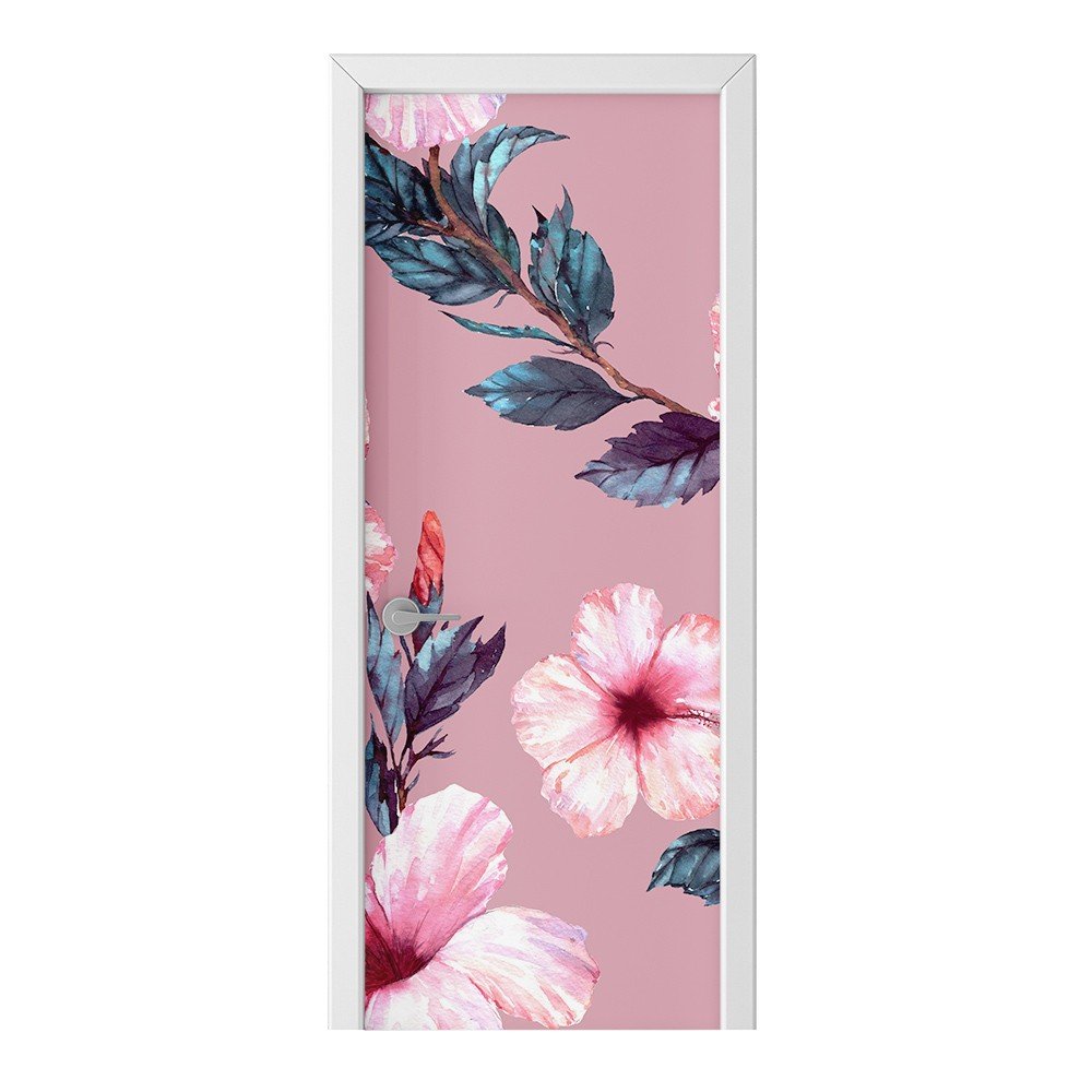 Naklejka na drzwi HOMEPRINT Hibiskus na różowym tle 85x205 cm