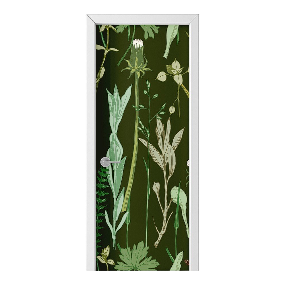 Naklejka na drzwi HOMEPRINT Rośliny na zielonym tle 95x205 cm