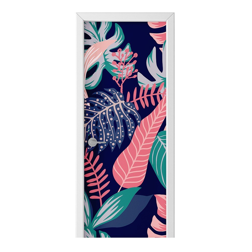 Naklejka na drzwi HOMEPRINT Różowo-zielone liście 75x205 cm