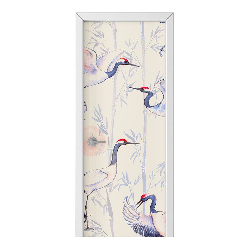 Naklejka na drzwi HOMEPRINT Japońskie żurawie 95x205 cm