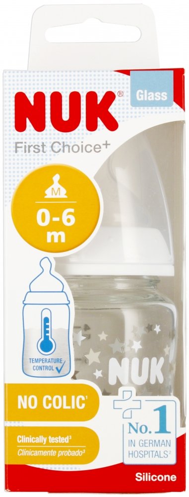 NUK Butelka szklana z wskaźnikiem temp. 120 ml 0-6m First Choice  biała