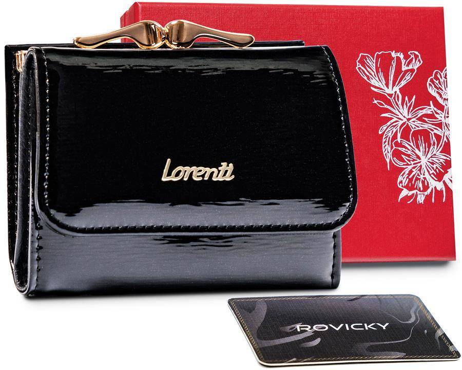 Malutki portfel skórzany z klapką i portmonetką na bigiel, RFID — Lorenti
