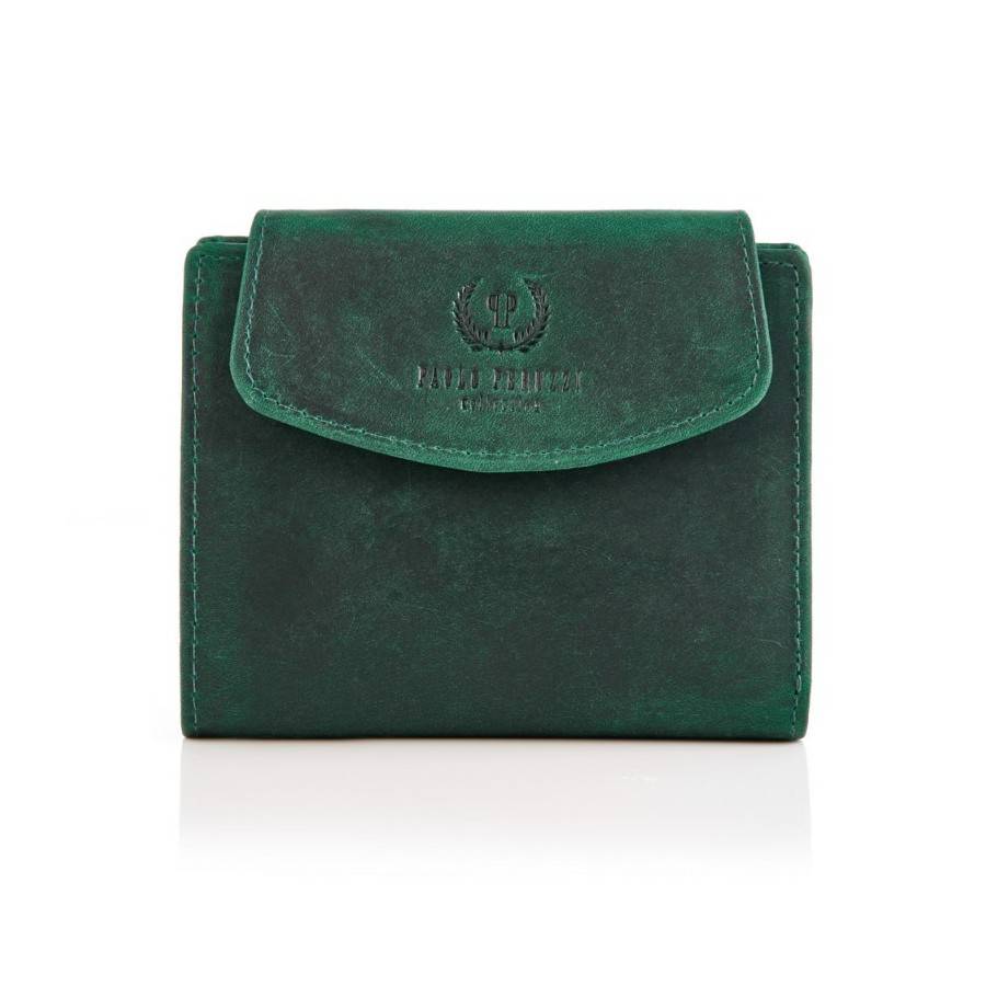 Vintage zielony skórzany portfel damski Paolo Peruzzi rfid t-12-gr