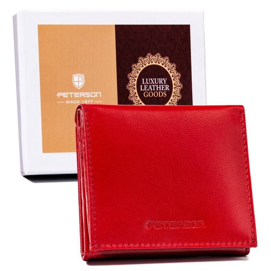 Mały, skórzany portfel damski z ochroną RFDI Protect — Peterson czerwony