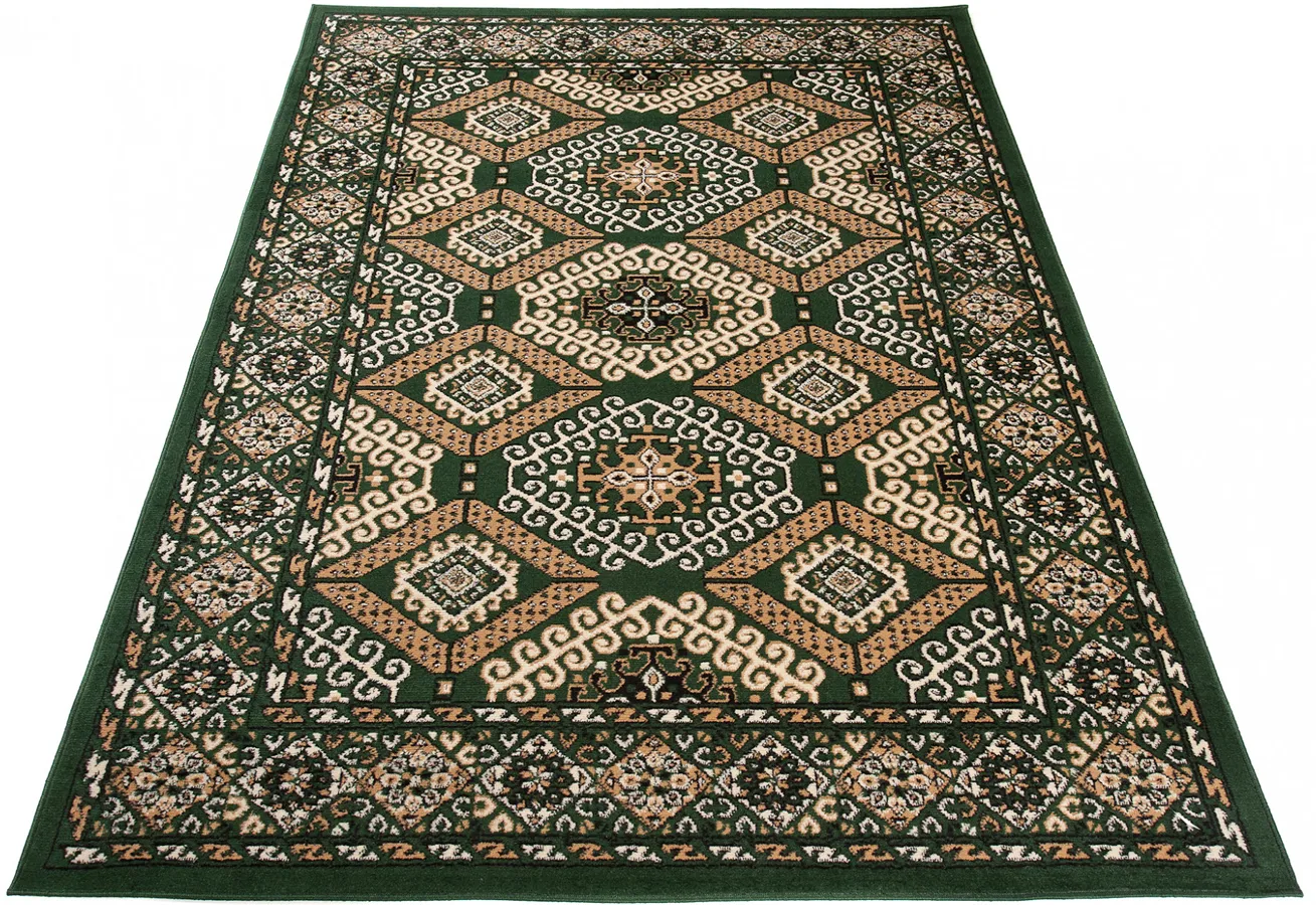 Prostokątny zielony dywan w rustykalnym stylu P1-D80