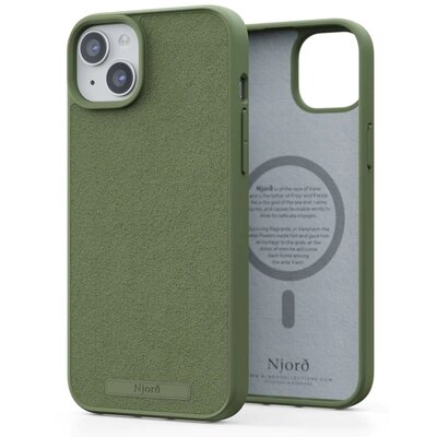 Njord byELEMENTS Suede Etui zamszowe do iPhone 15 Plus z MagSafe - Oliwkowe