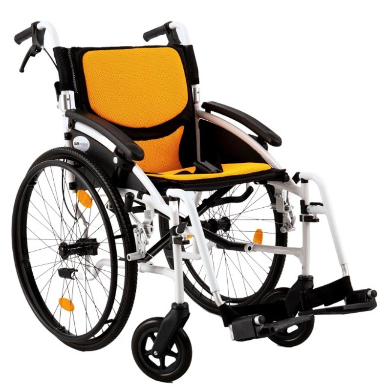 Wózek inwalidzki aluminiowy AR-303 P.127a : Kolor - Pomarańczowy, Koła anty-wywrotne wózek inwalidzki - Nie, Koła tylne wózki inwalidzkie - Koła pełne, szer. siedz. wózka inw. - 51 cm