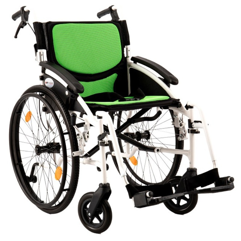Wózek inwalidzki aluminiowy AR-303 P.127a : Kolor - Zielony, Koła anty-wywrotne wózek inwalidzki - Tak, Koła tylne wózki inwalidzkie - Koła pompowane, szer. siedz. wózka inw. - 51 cm