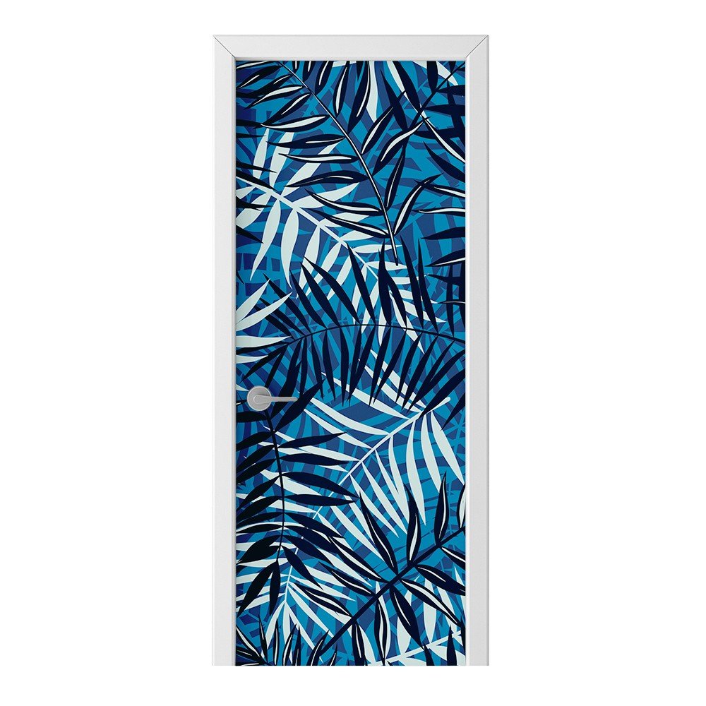 Naklejka na drzwi HOMEPRINT Niebieskie liście 95x205 cm