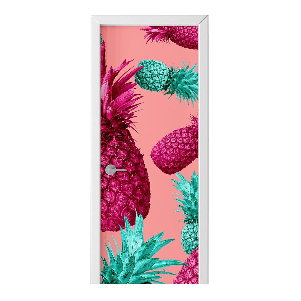 Naklejka na drzwi HOMEPRINT Różowy i zielony ananas 85x205 cm