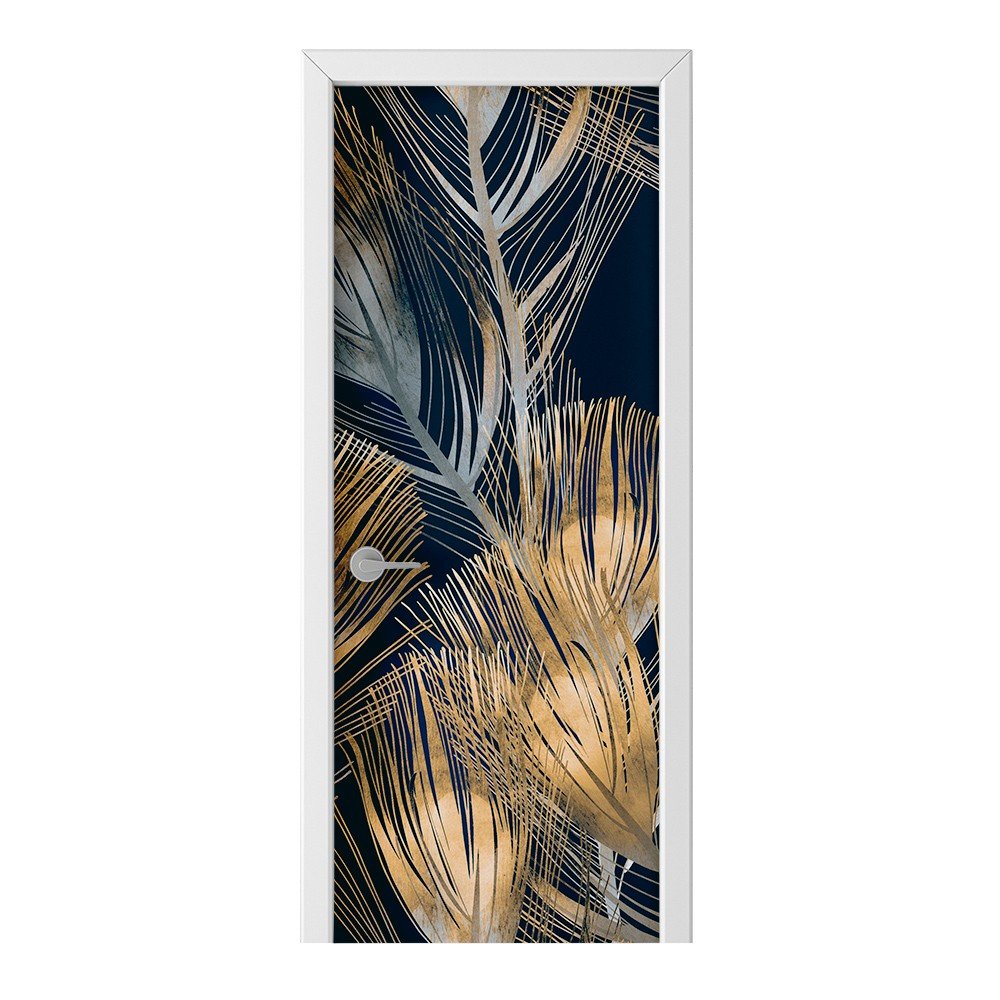 Naklejka na drzwi HOMEPRINT Złoto-srebrne liście 95x205 cm