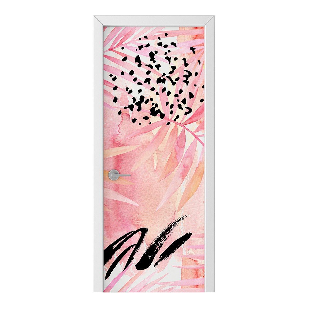 Naklejka na drzwi HOMEPRINT Różowe liście palmy 85x205 cm