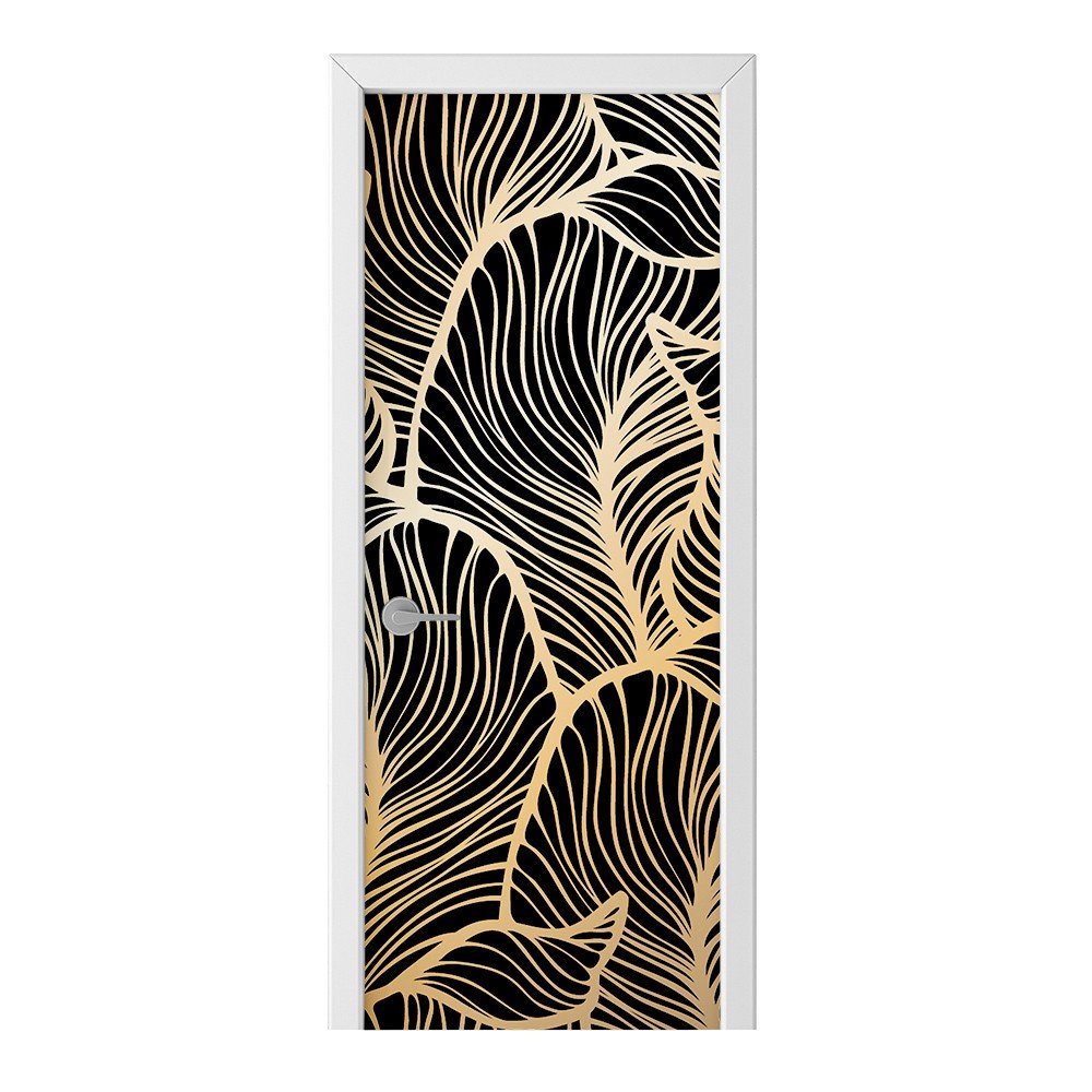 Naklejka na drzwi HOMEPRINT Złoto-czarne liście 75x205 cm