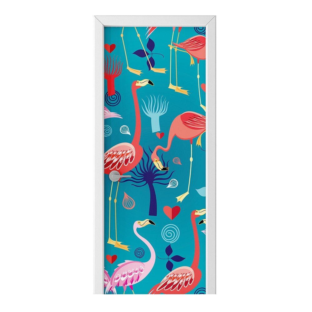 Naklejka na drzwi HOMEPRINT Flamingi, serca, drzewa 75x205 cm