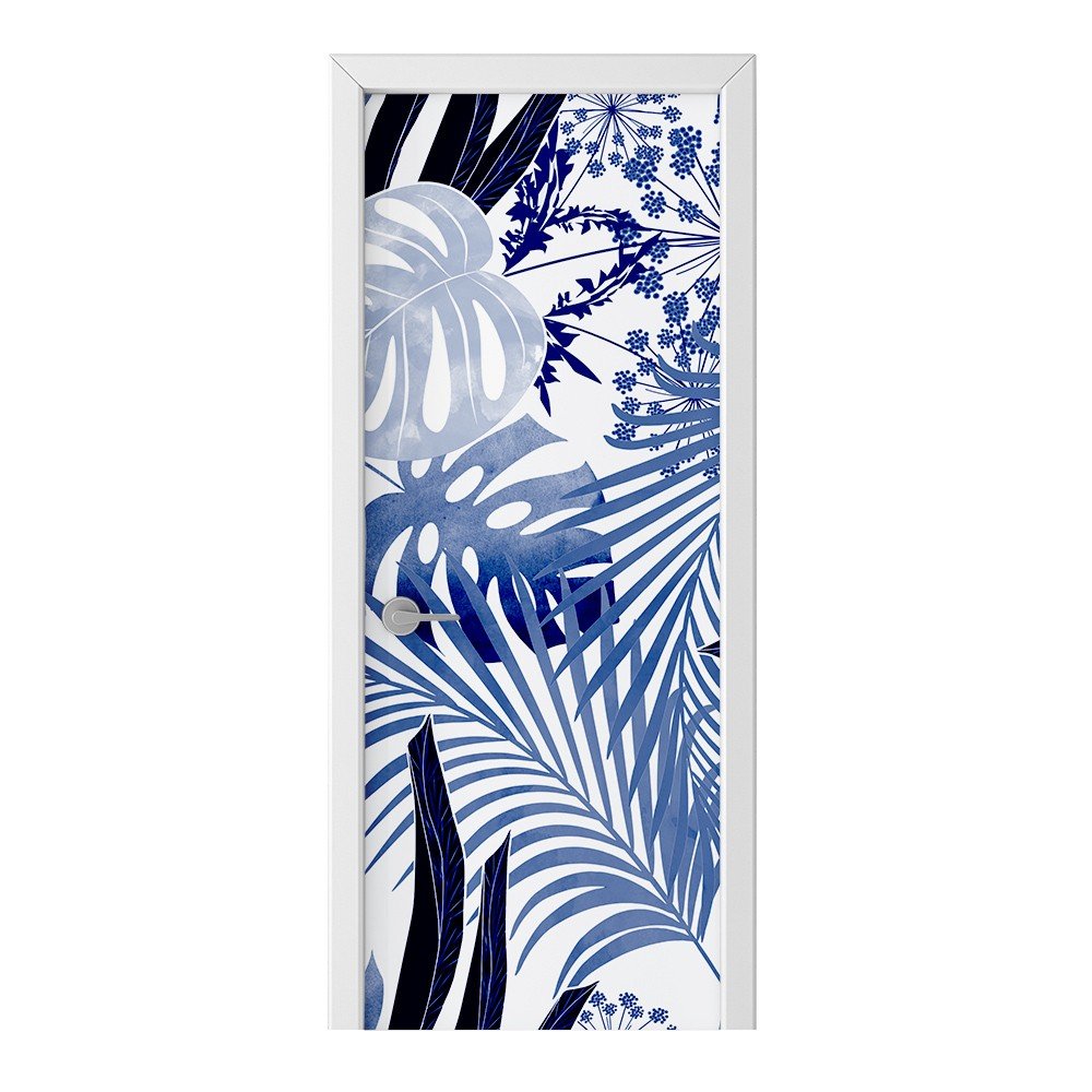 Naklejka na drzwi HOMEPRINT Wzór niebieskich liści 85x205 cm