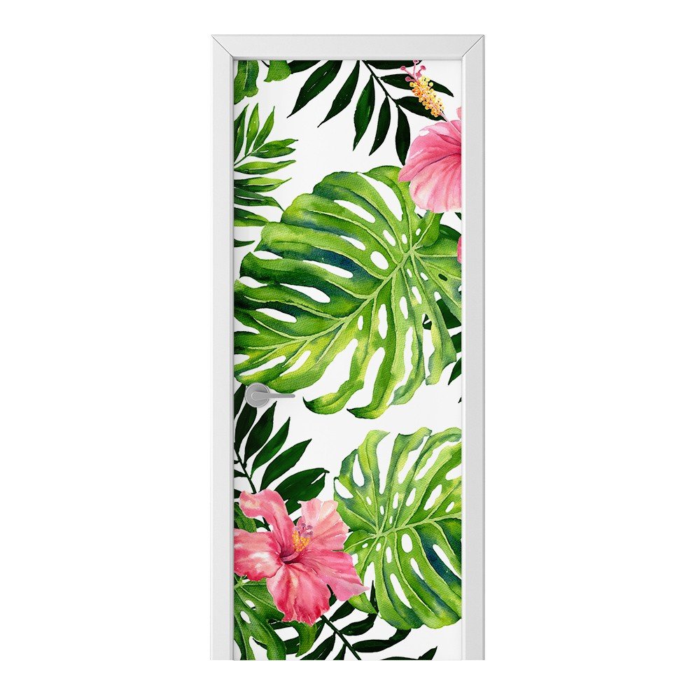 Naklejka na drzwi HOMEPRINT Liście i hibiskus 75x205 cm