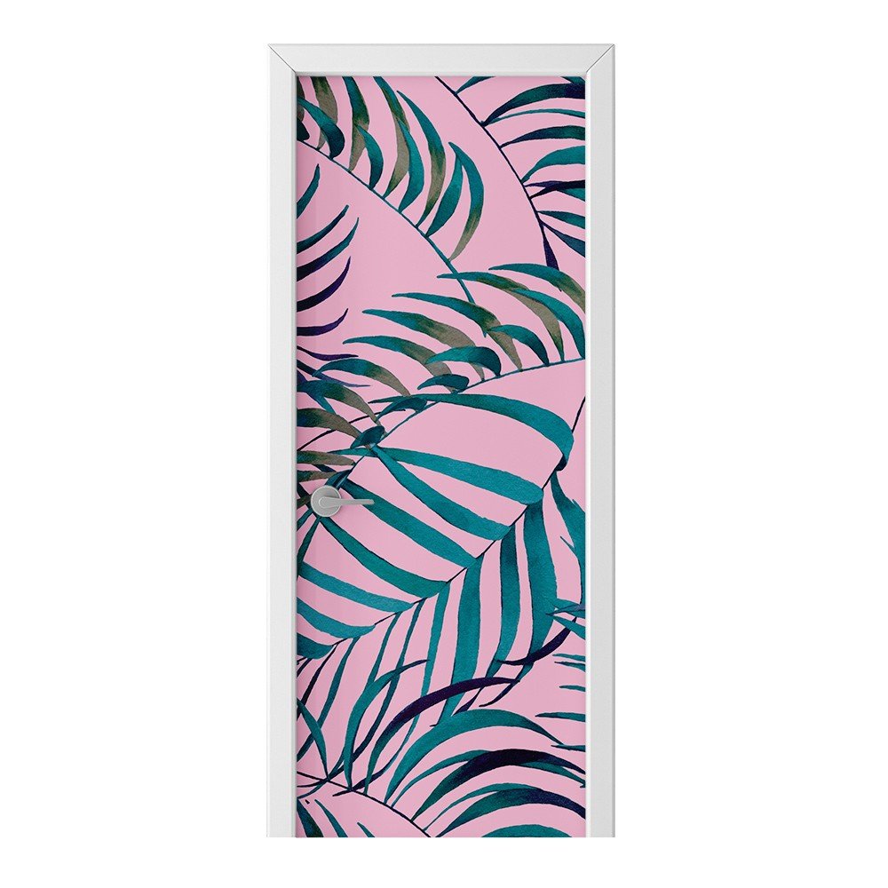 Naklejka na drzwi HOMEPRINT Liści na różowym tle 75x205 cm