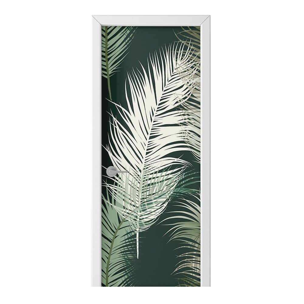 Naklejka na drzwi HOMEPRINT Liście na zielonym tle 85x205 cm
