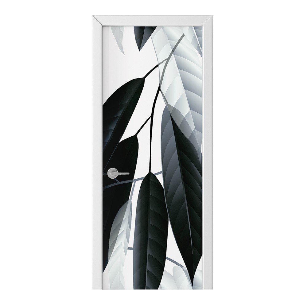 Naklejka na drzwi HOMEPRINT Czarno-białe liście 95x205 cm