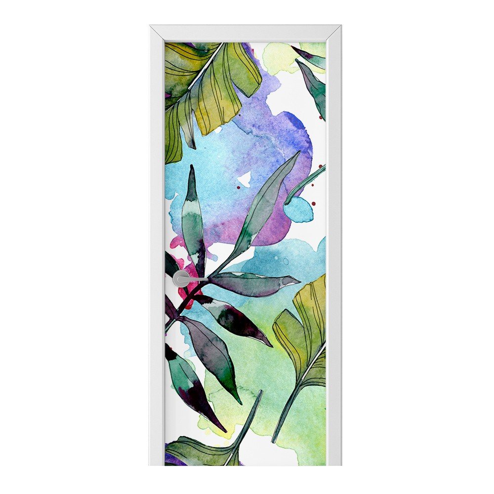 Naklejka na drzwi HOMEPRINT Akwarelowe liście palmy 95x205 cm