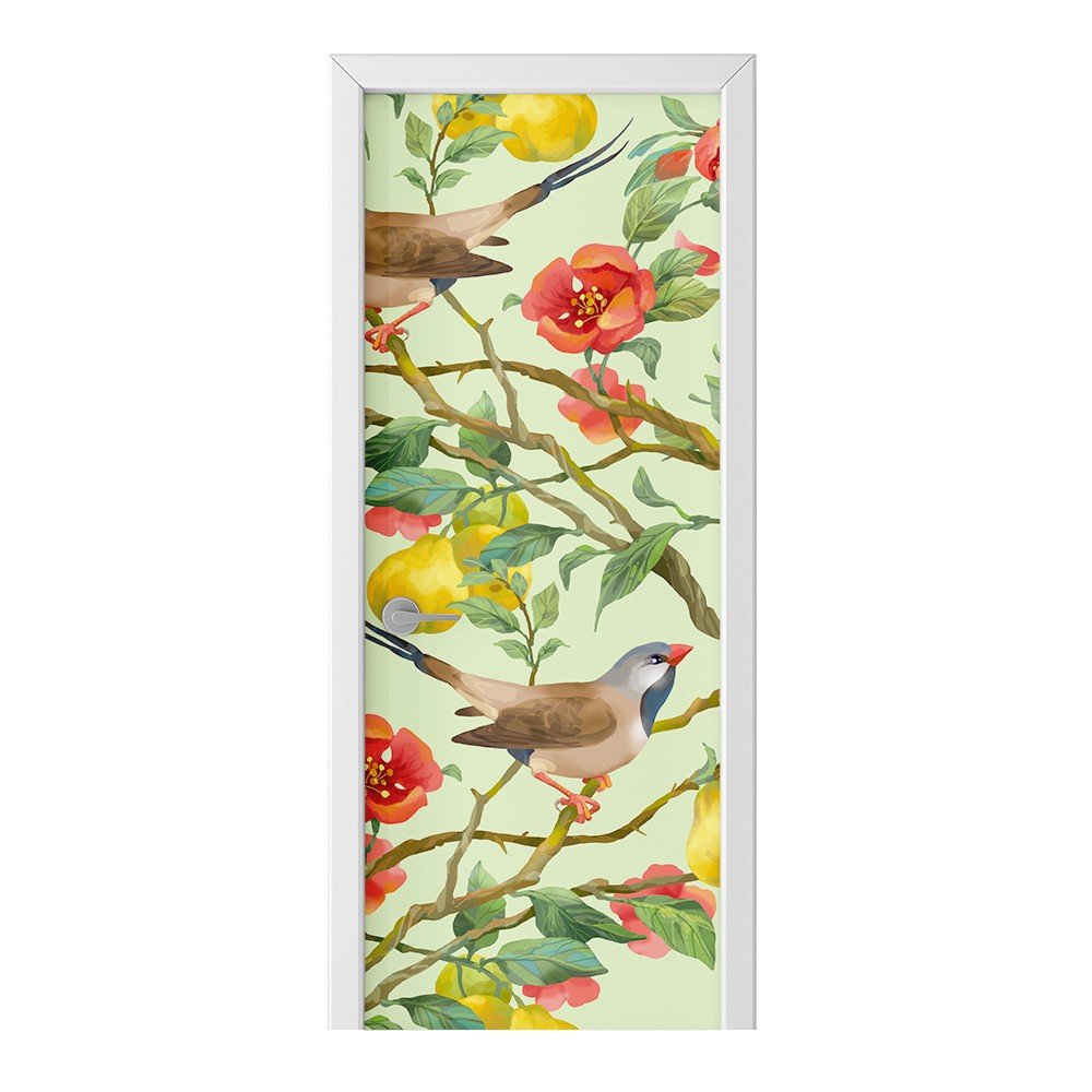 Naklejka na drzwi HOMEPRINT Drzewo pigwy z ptakiem 85x205 cm