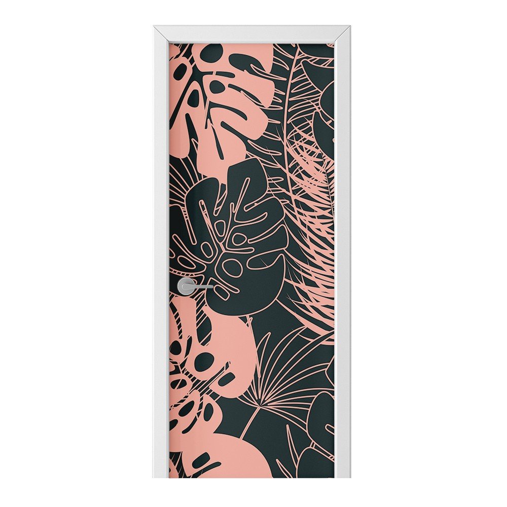 Naklejka na drzwi HOMEPRINT Różowo-szare liście 95x205 cm