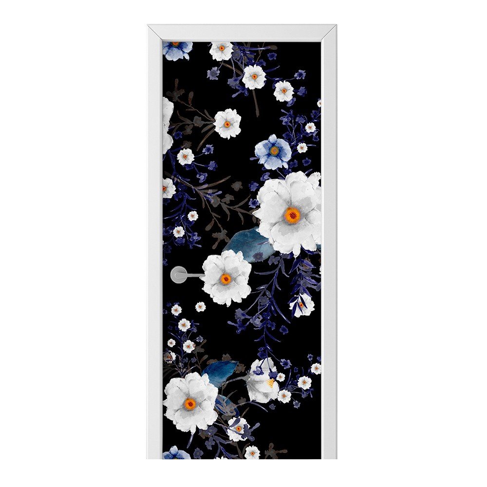 Naklejka na drzwi HOMEPRINT Akwarelowe białe kwiaty 95x205 cm