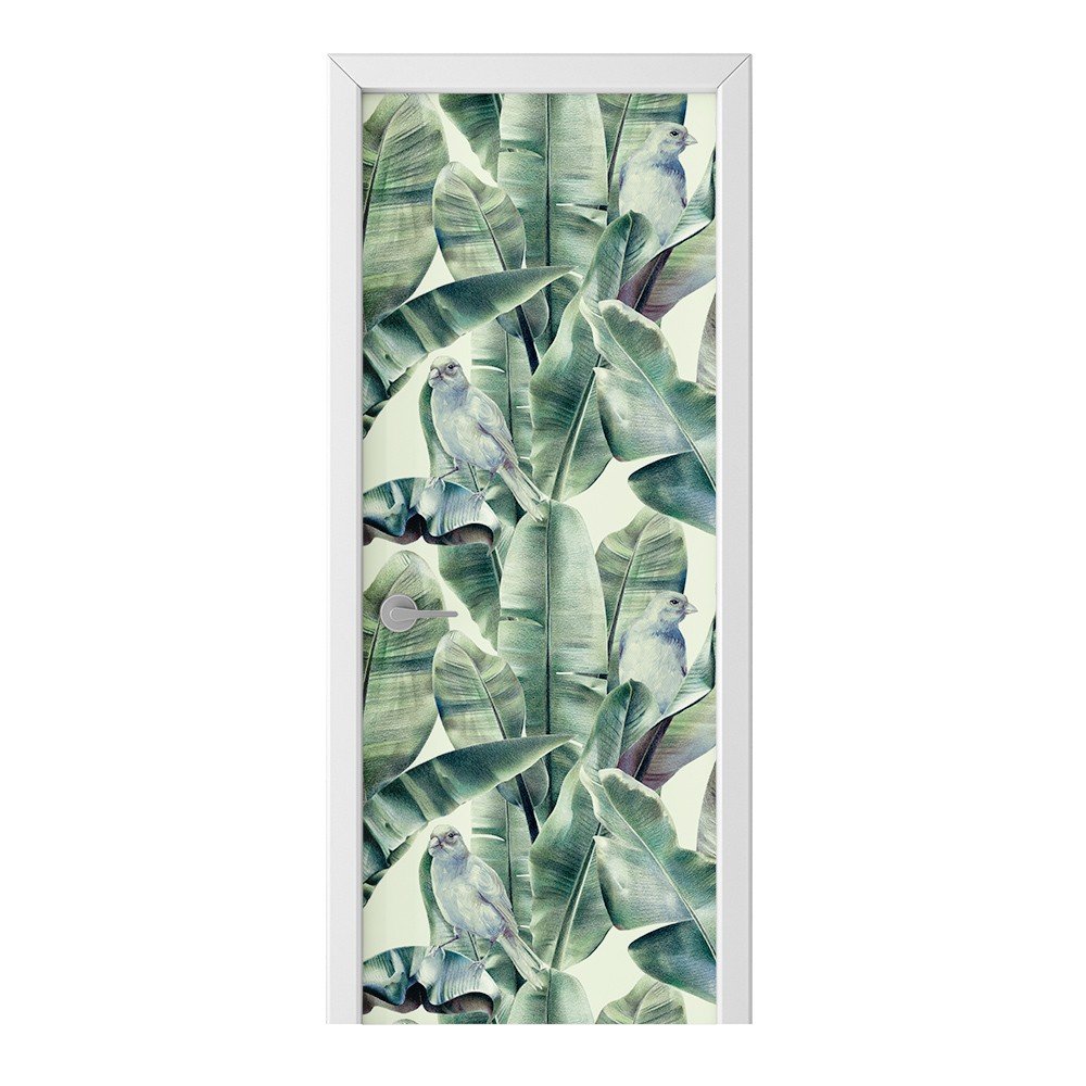 Naklejka na drzwi HOMEPRINT Wzór liści z ptakami 85x205 cm